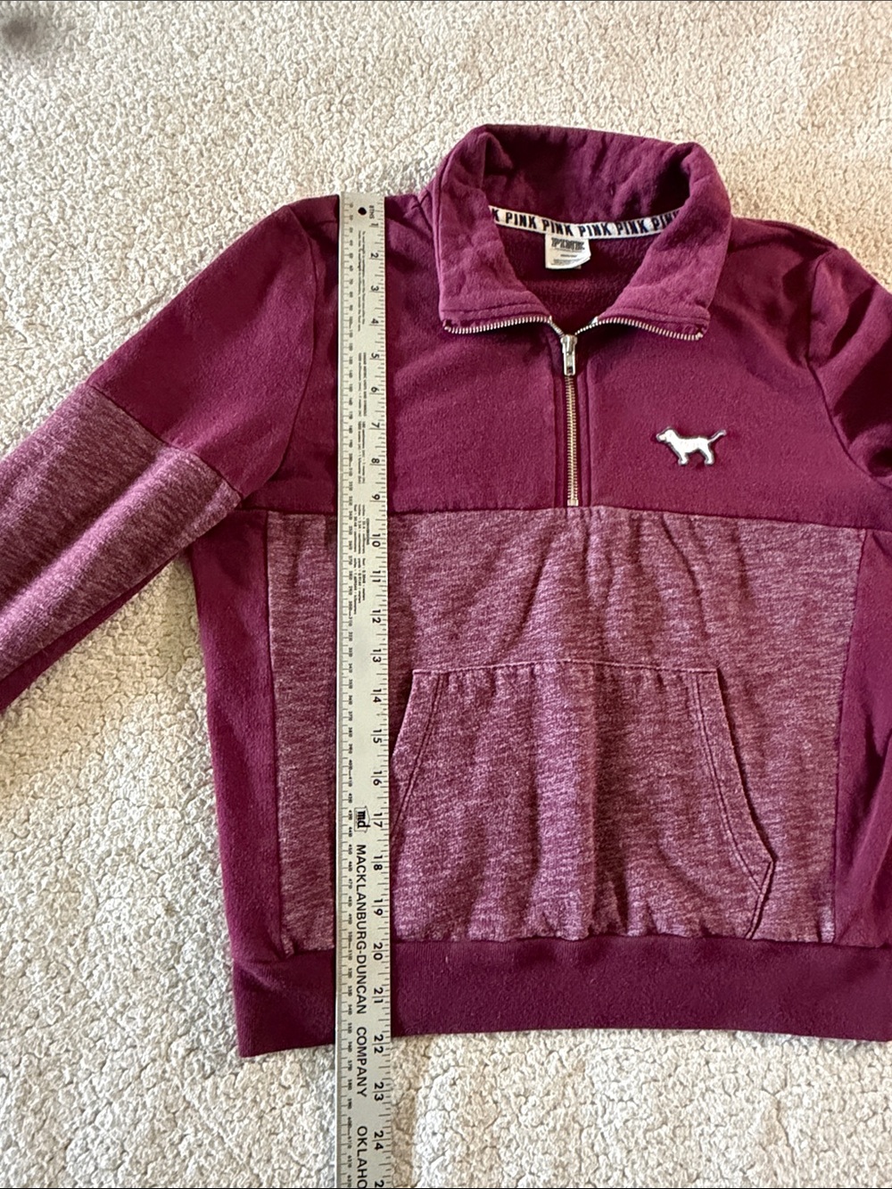 PINK Victoria's Secret Wine Half-Zip Pullover Hoodie Medium - Picture 5 of 6